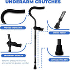 in-Motion Pro Underarm Crutches for Adults, Spring Assist, Foldable | Fits 4'8"-5'9". Foldable; spring-assist shock absorption; ergonomic grips; articulating tips; charcoal; lightweight