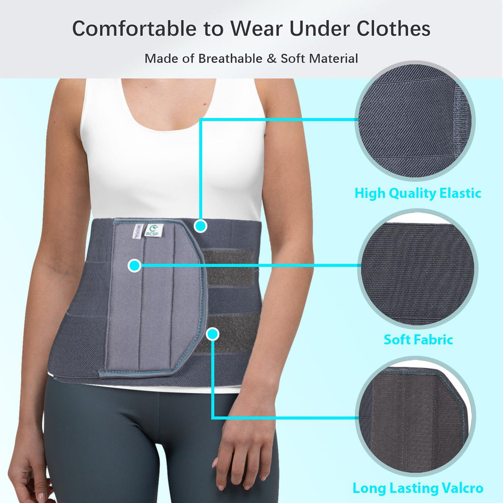 RCSP Abdominal Support Belt for Post-Surgery Recovery Adjustable Abdominal Brace for Injury Recovery and Support Comfortable Post-Surgical Abdominal Binder for Women and Men S to XL(26-42) Inch (Grey)
