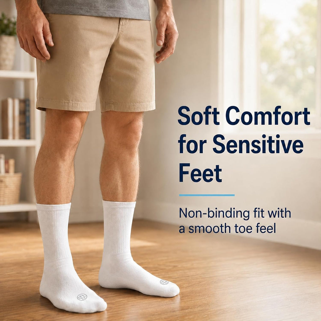 Doctor's Choice Diabetic Crew Socks for Men, Non-Binding Top, Seamless Toe | Fully Cushioned Footbed, Moisture-Wicking Fabric, Four-Way Stretch