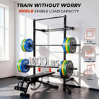 Mikolo 2" x 2" Folding Wall Mounted Squat Rack, 1000 Pounds Capacity Power Rack with Pull Up Bar, J Hooks and Other Attachments, Space-Saving Home Gym