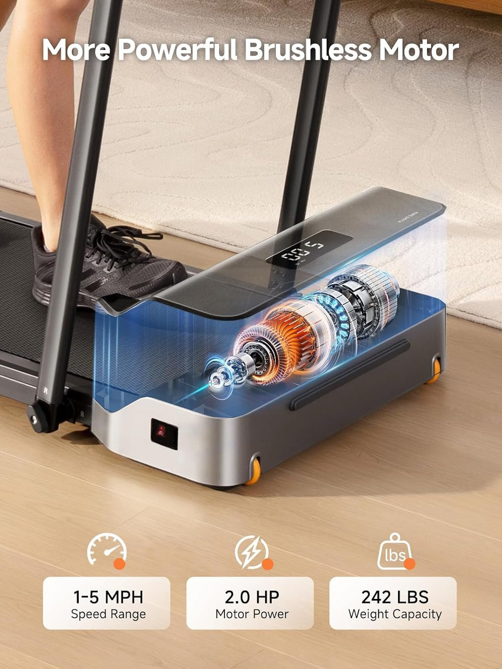 WalkingPad Foldable Walking Pad Treadmill with Handle Bar Under Desk | Treadmill for Home Small, Removable Handrail, Compact Storage, Space Saving for Home and Office Use
