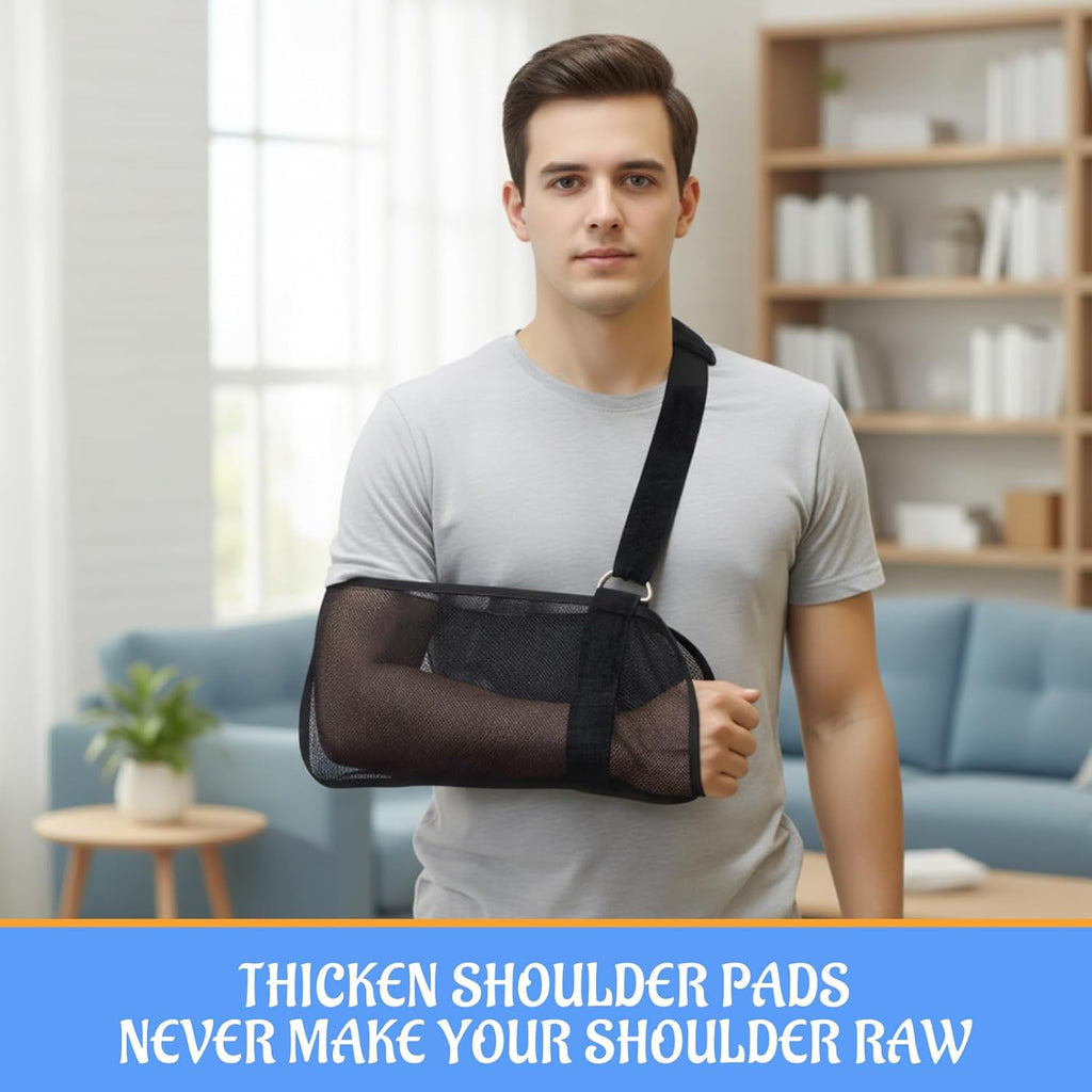 Arm Sling, Shoulder Support Brace for Injured Arm, Adjustable Black Arm Sling for Post-Surgery Recovery, Daily Activities