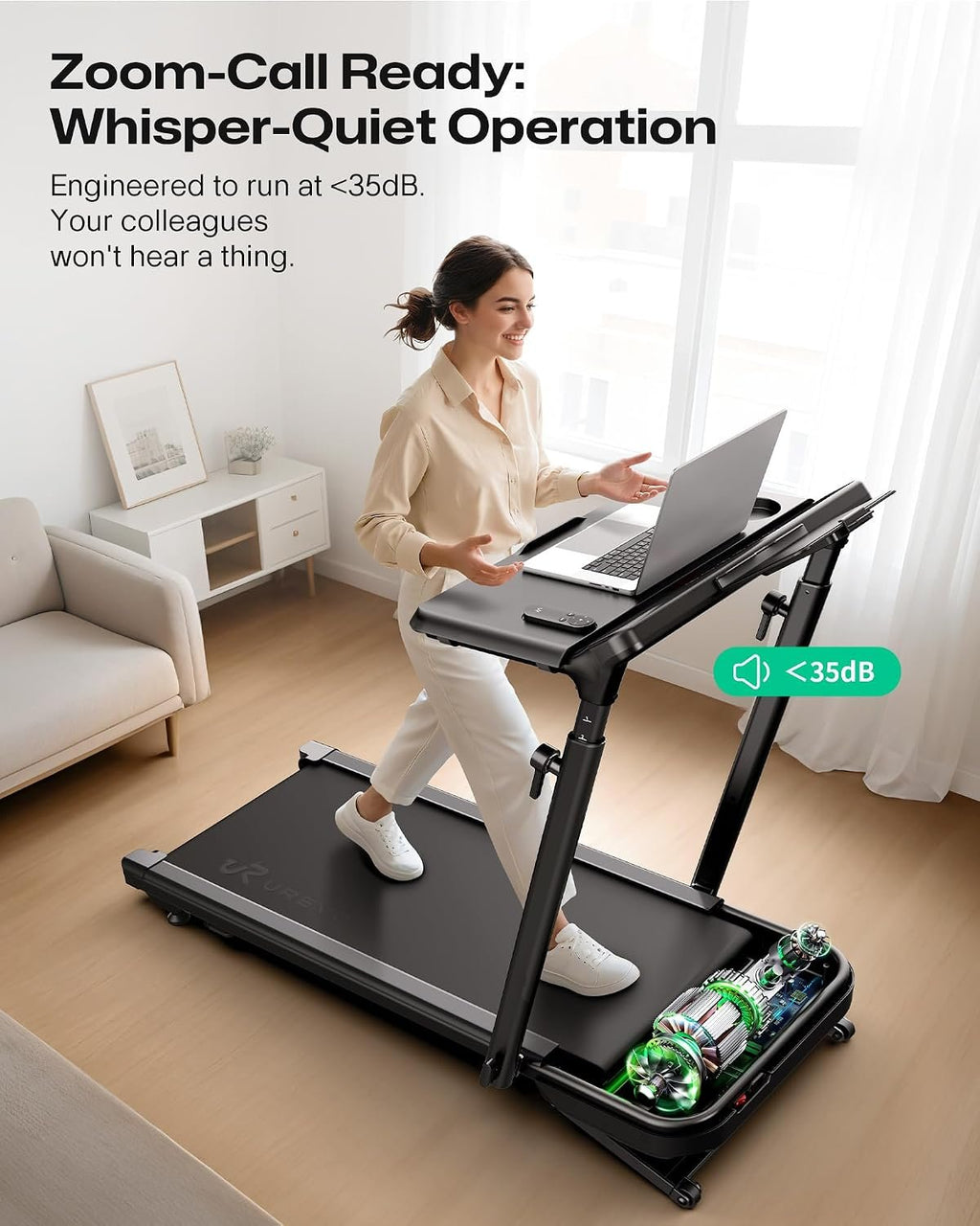 UREVO Foldable Treadmill with Adjustable Laptop Desk, 12% Auto Incline