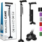 HONEYBULL Walking Cane for Men & Women, Foldable Free Standing Cane | Adjustable height, collapsible design, heavy-duty, pivot base for stable support, ergonomic handle
