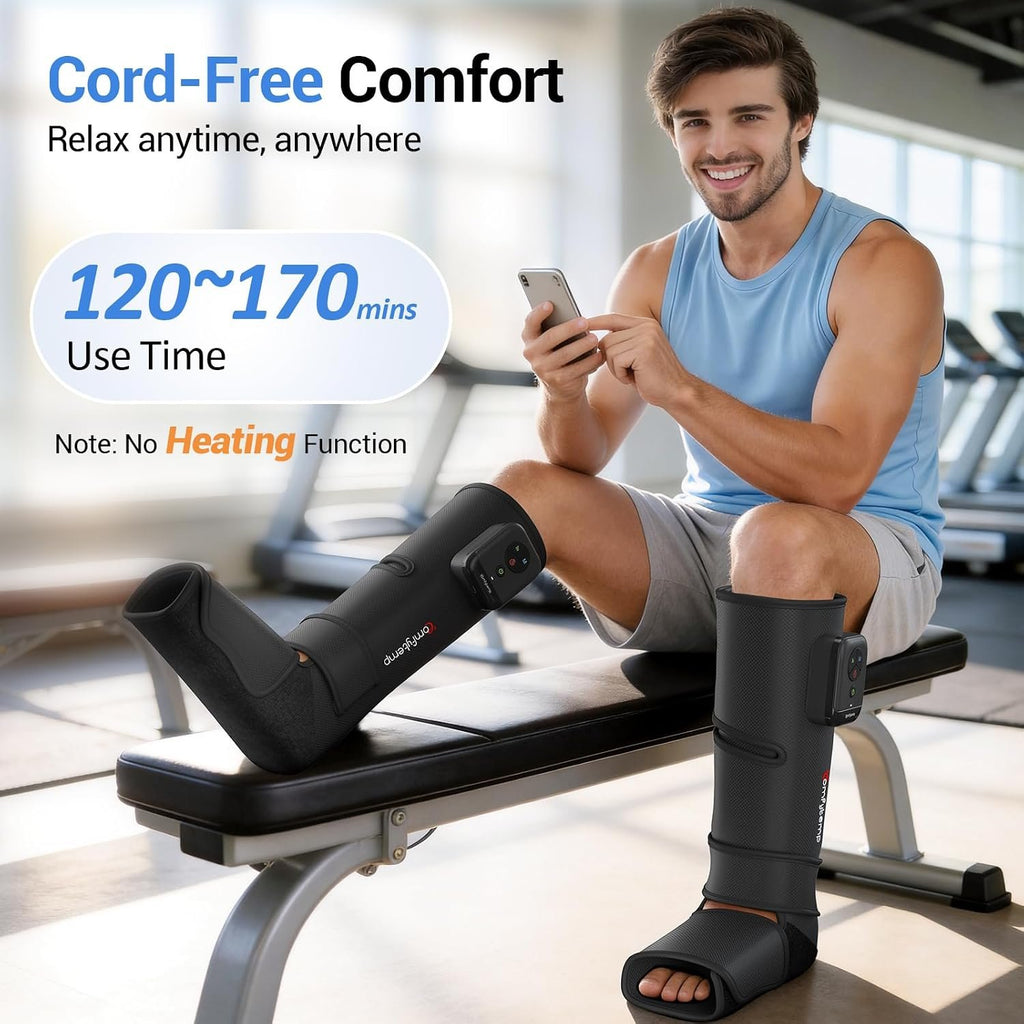 Comfytemp Air Compression Leg Massager for Circulation and Pain Relief FSA | Cordless & Rechargeable, Recovery for Varicose Veins, RLS, Foot and Calf Compression Boots, HSA Eligible (Fit Calf 13"~19")
