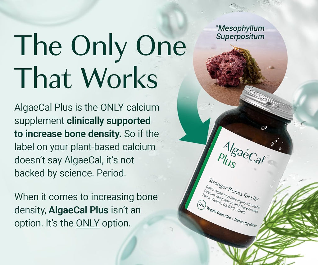 ALGAECAL Plus Calcium Supplement for Bone Density, with D3 K2, 120 Caps