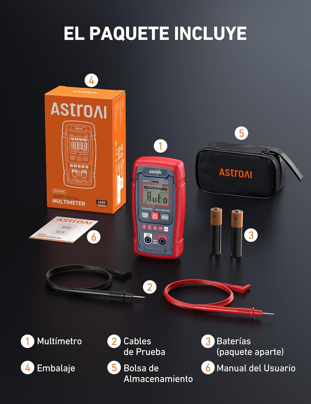 AstroAI Intelligent Digital Multimeter 4000 Counts, Digital Polymeter, Automatic Range Electric Tester with Speed and Accuracy Measurement for AC/DC Voltage, Resistance and Continuity
