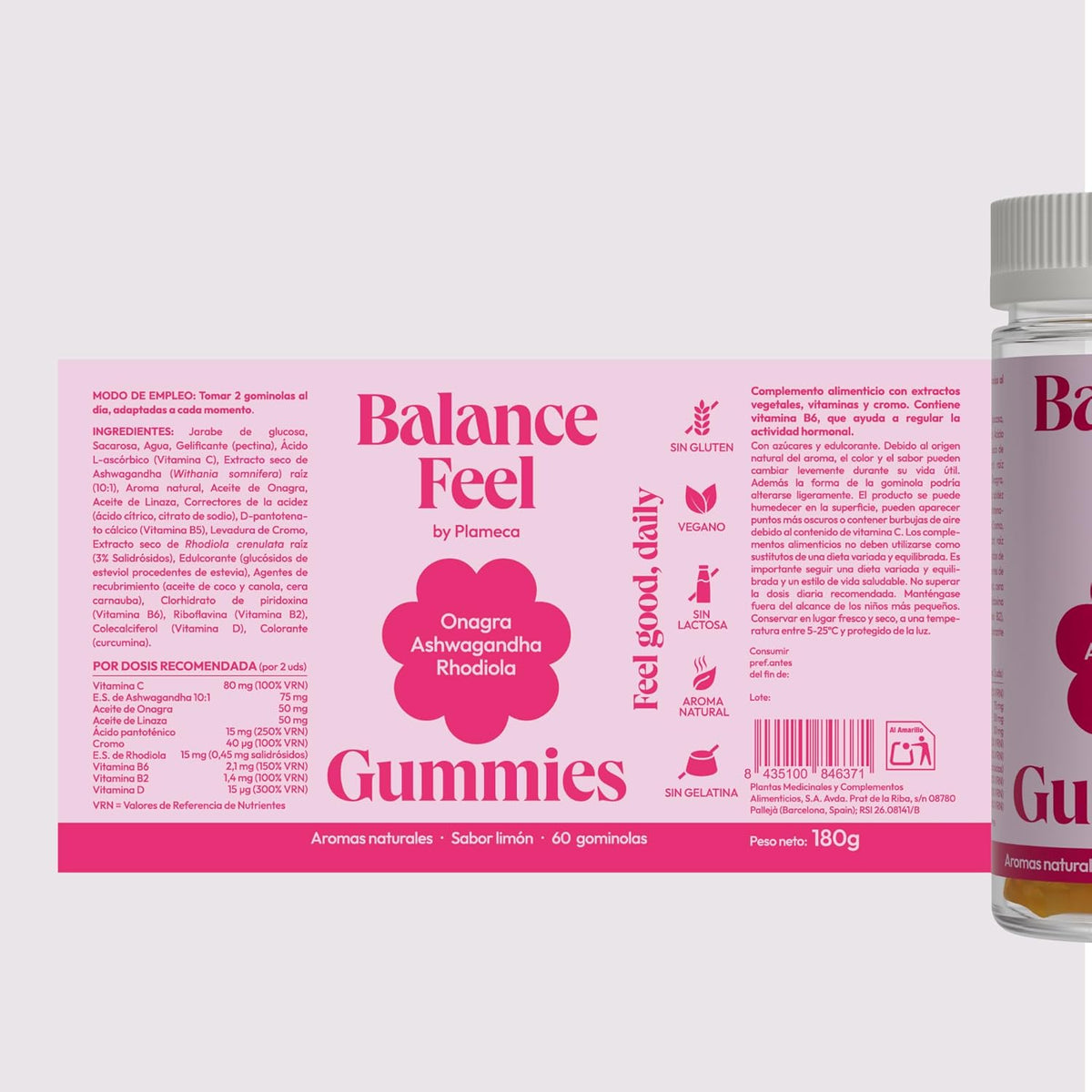 Balance Feel - Your Hormonal Balance - Your Feminine Wellness - Complete Formula with Ashwagandha, Evening Primrose, Rhodiola and More - 60 Lemon Flavored Gummies - by Plameca