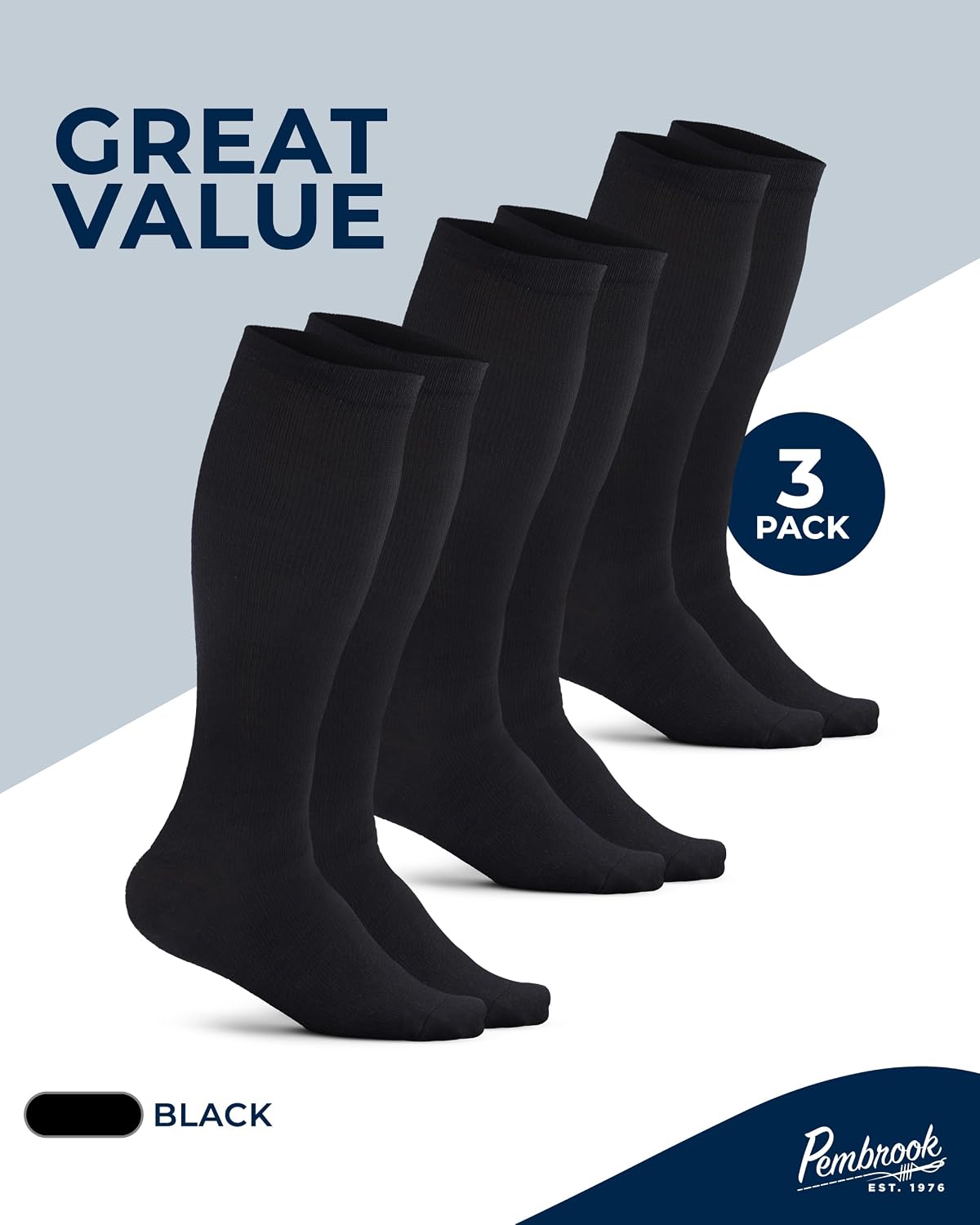 Pembrook Cotton Light Compression Socks for Men - 3 Pairs | 8-15 mmHg Comfort Compression Socks for Men