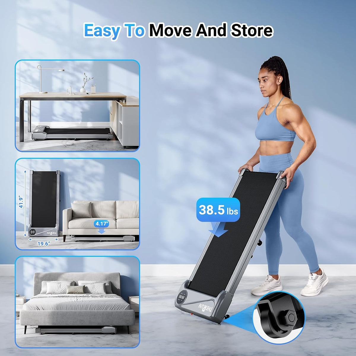 THERUN Walking Pad Under Desk Treadmill for Home and Office Small Walking Pad