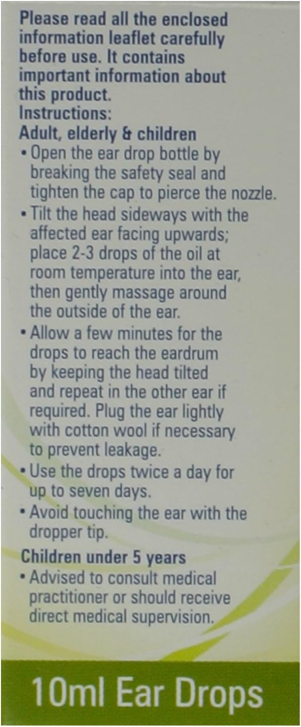 1 x Olive Oil Ear Wax Drops Softens Removes Wax 10ml (1 Pack)F
