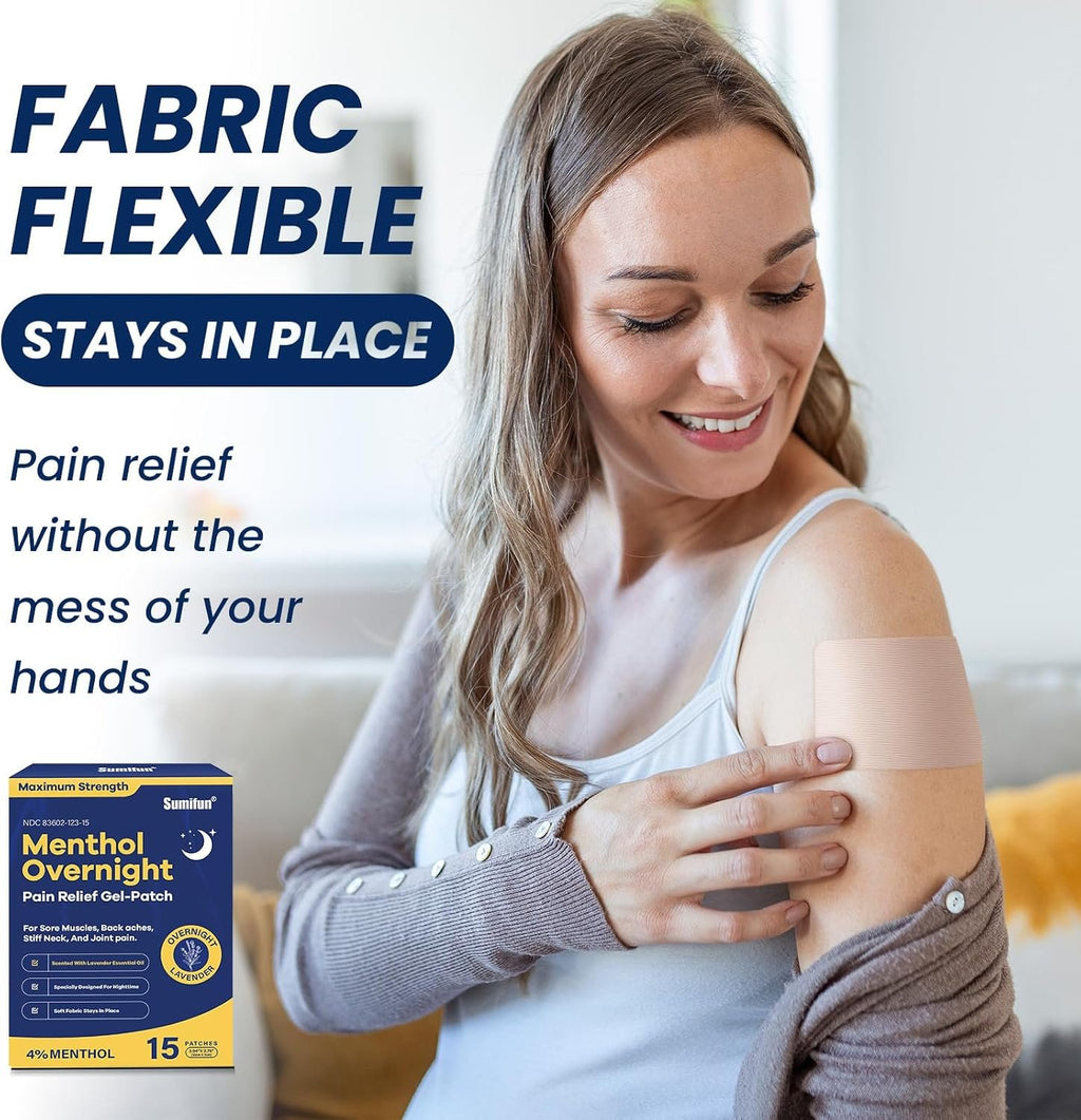 Sumifun Overnight Pain Relief Patches - Cold Hot Pain Patch with Lavender Scent - Menthol Pain Reliver for Knee & Lower Back Pain Relief Sore Muscle Relief (15 Counts(Pack of 1), Lavender)