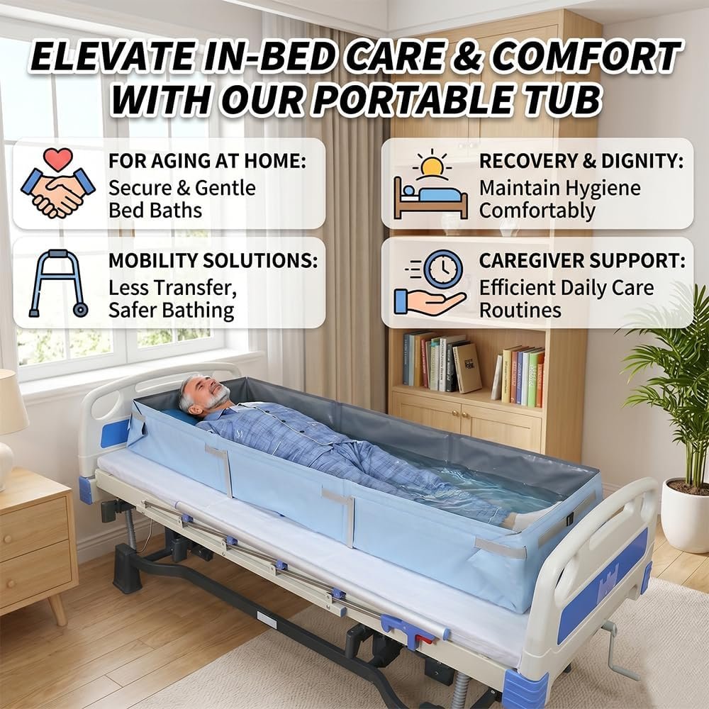 Falluk Full Electric Hospital Bed for Home Use with Lateral Tilting | Individual Locking, IV Pole for Elderly Patient Care, 550 lbs Capacity, Includes a Folding Bathtub for Full Body Washing