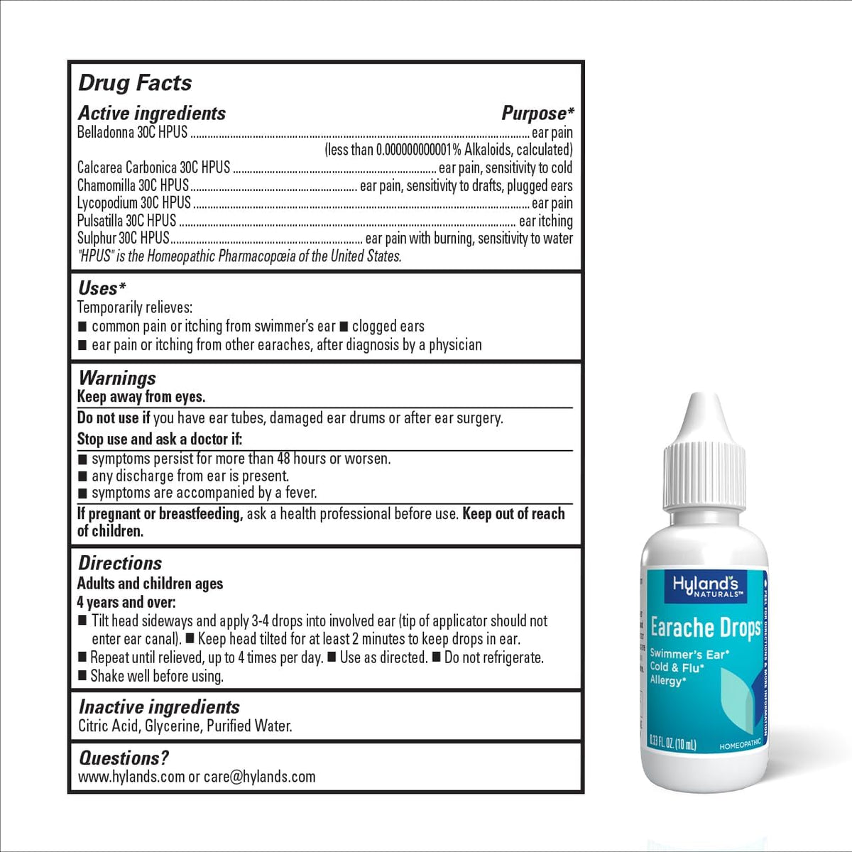 Hyland's Earache Drops, Natural Relief of Swimmer's Ear, Cold and Flu, Allergy Symptoms, Ages 4 and up, Day & Night, 0.33 Fl Oz (Pack of 2)