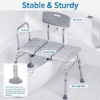 HOMLAND Tub Transfer Bench with Backrest for Bathtub, Height Adjustable | 400 lbs, Slip-Resistant Feet, Sturdy Aluminum Heavy Duty Shower Chair, Safer Bathing Aid Bench for Elderly and Disabled