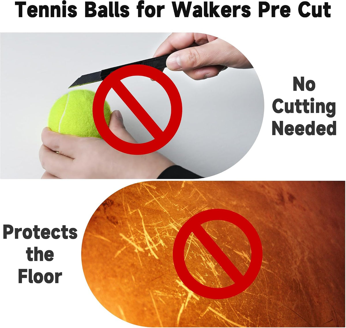 Pre-Cut Tennis Balls for Walkers, 4 Pack Walker Glide Ball Accessories | Heavy Duty Long Lasting Walker Accessories,Silent Gliding,Floor Protection,Easy to Install,Fits Furniture & Walker Legs