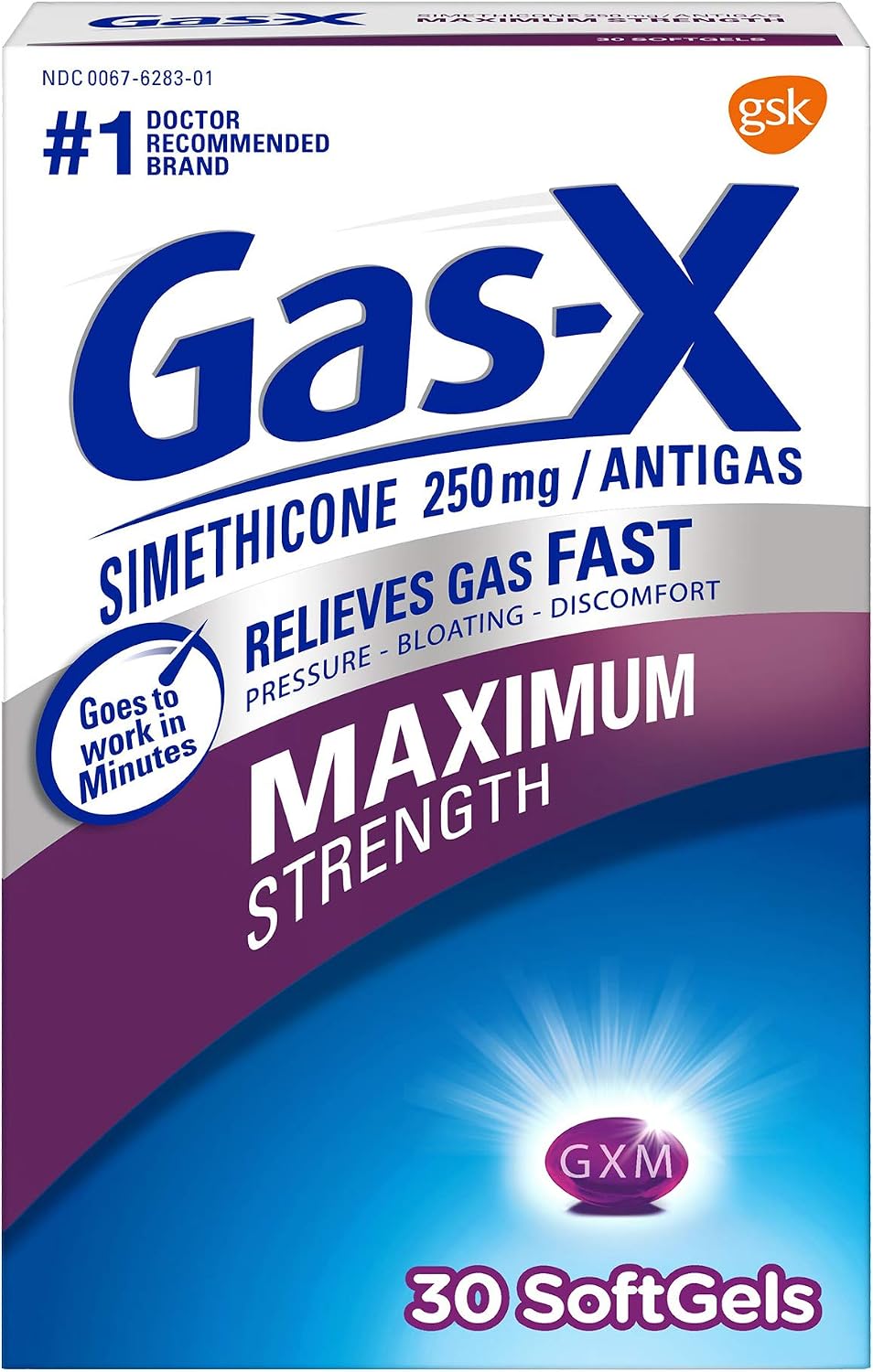 Gas-X Maximum Strength Softgels, Gas Relief, 30 Count | Simethicone 250mg Maximum Strength Chewable Tablets, Fast Gas and Bloating Relief, GLP-1 Support