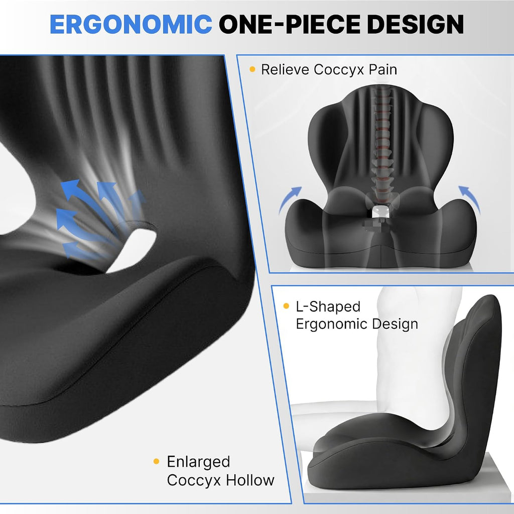 Ergonomic Seat Cushion with L-Shaped Design for Office Chair (Black)