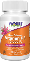 NOW Foods Supplements, Vitamin D-3 10,000 IU, Highest Potency, Structural Support*, 120 Softgels