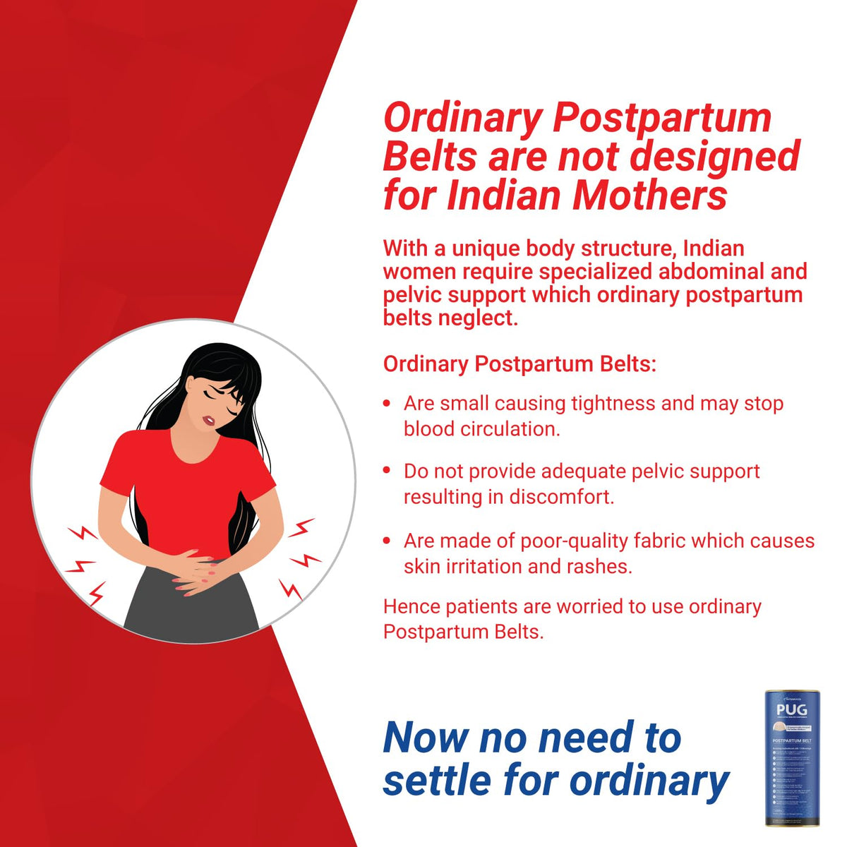 PUG Postpartum Belt, Universal size, Beige | Ergonomically designed for Indian Mothers | For C-Section and Natural Delivery | Eliminates post pregnancy pain, Muscle recovery to pre-pregnancy state