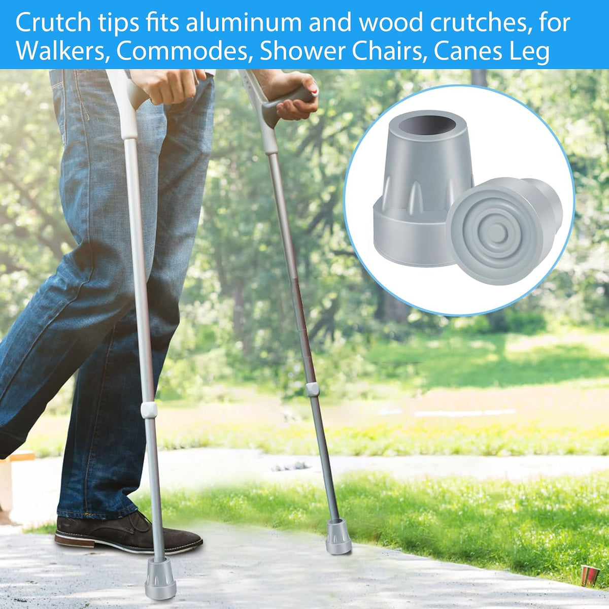 Crutch Tips, 2 Pack 7/8 inch Heavy Duty Replacement Cane Tips Rubber Crutch Tips for Walking Canes, Walking Sticks, Gray