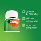 Zyrtec 24-Hour Allergy Relief Tablets, 5 mg Cetirizine HCl, 35 ct | Indoor & Outdoor Adult Allergy Medicine, Low Dose, Relief from Runny Nose, Sneezing, Itchy Eyes, plus Dust Mold & Pet Dander