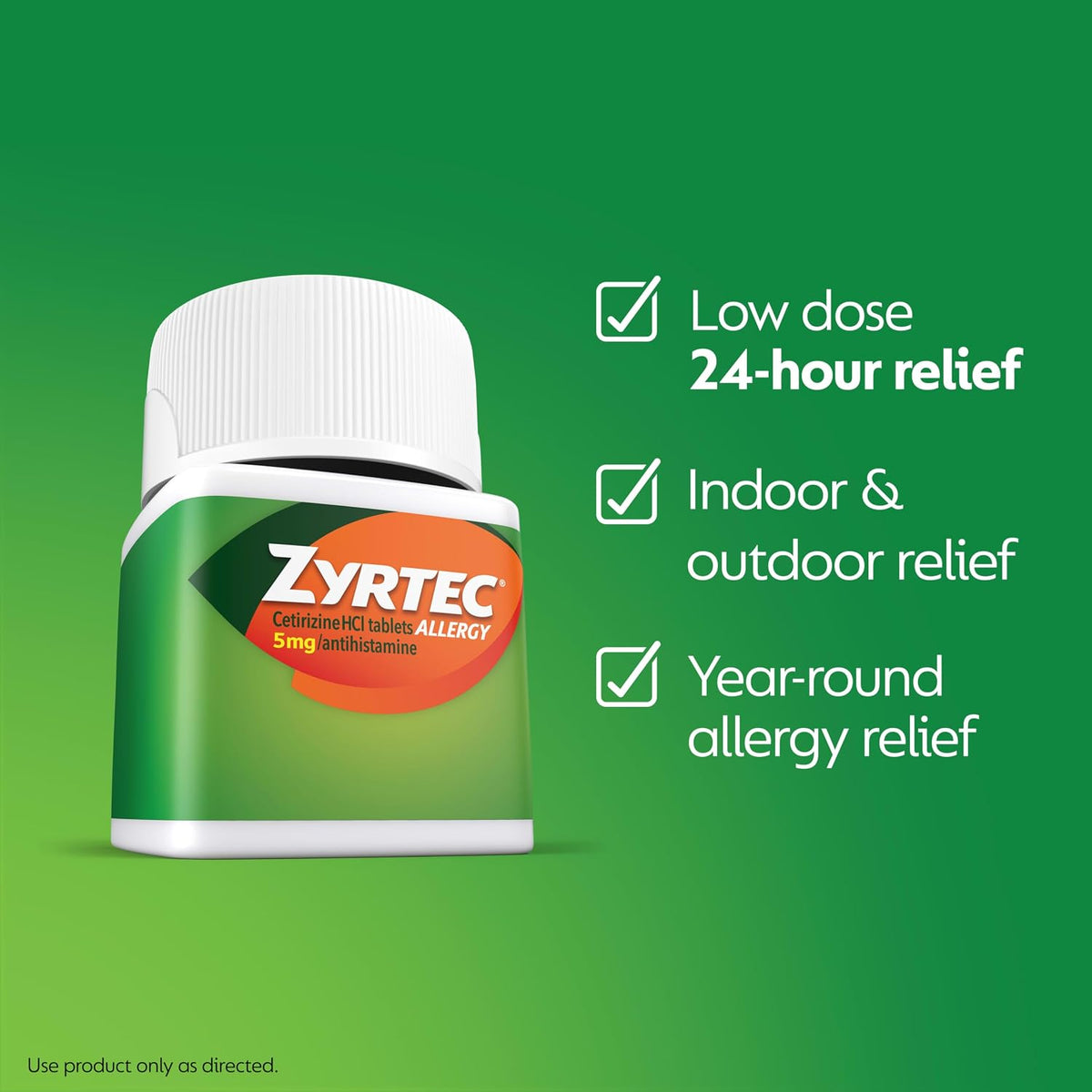 Zyrtec 24-Hour Allergy Relief Tablets, 5 mg Cetirizine HCl, 35 ct | Indoor & Outdoor Adult Allergy Medicine, Low Dose, Relief from Runny Nose, Sneezing, Itchy Eyes, plus Dust Mold & Pet Dander