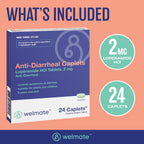 WELMATE Loperamide HCl 2 mg Anti Diarrhea Pills, 24 Caplets - Fast-Acting Diarrhea Medicine for Adults, Traveler's Stomach Relief, Easy to Swallow Antidiarrheal Medication