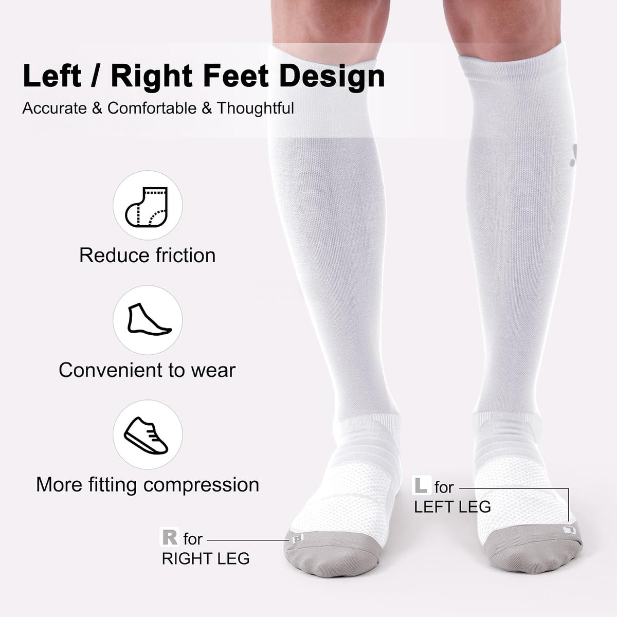 Compression Socks for Women and Men,Mild Support(3 Pairs) Unisex | Knee High,Graduated Compression,L/R Foot Labels,Breathable Fabric,Best for Flying/Nurses/Travel/Cycling/Pregnancy/Daily Wear