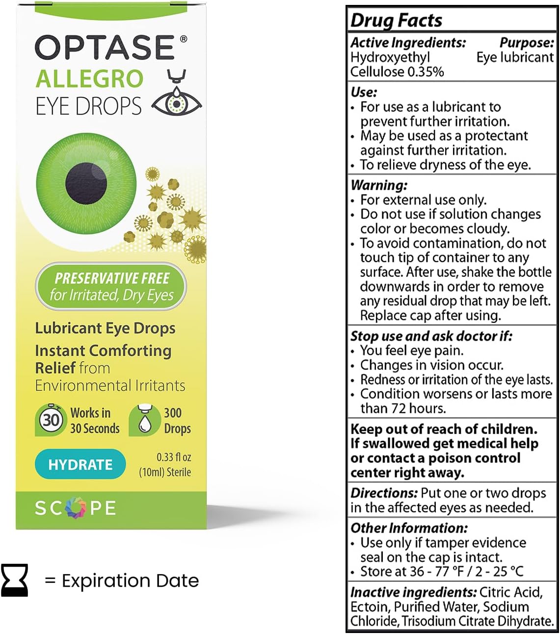 Optase® Allegro Lubricant Eye Drops, 0.33 fl oz | Preservative Free Lubricant Eye Drops - Artificial Tears for Environmental Irritants - Contact Lens Compatible - 300 Doses
