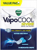 Vicks VapoCool Severe Medicated Sore Throat Drops, Max Strength Menthol, Soothes Sore Throat Pain, Winterfrost Flavor, 70 Count