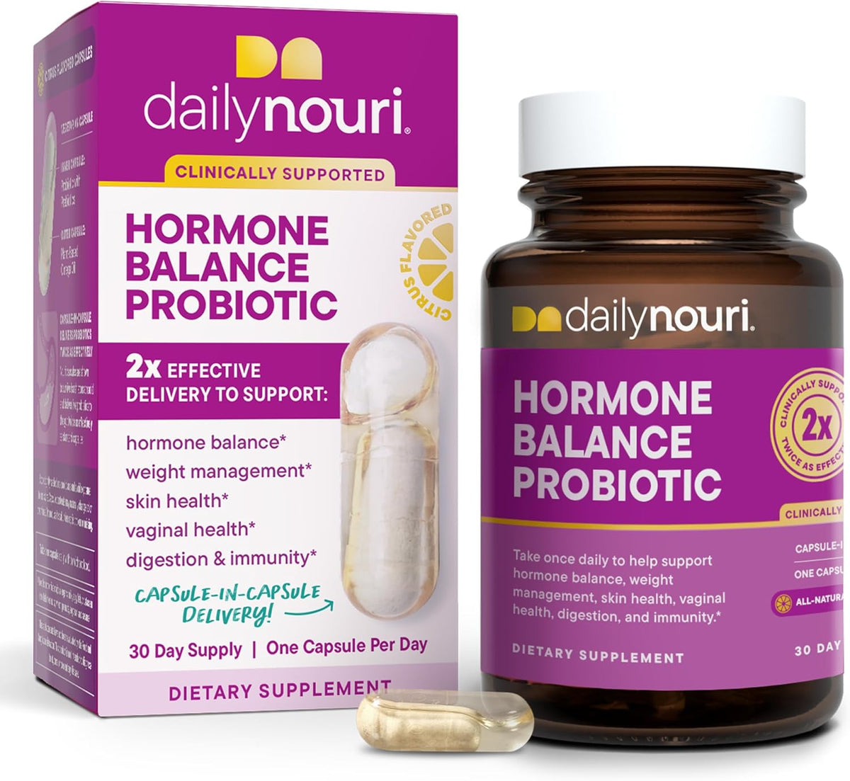 Daily Nouri Hormone Balance Probiotics for Women | Hormone Balance for Women | PMS, Hormonal Acne, & Bloating Support | 7 Clinically Studied Strains + Omega | 30-Day Supply