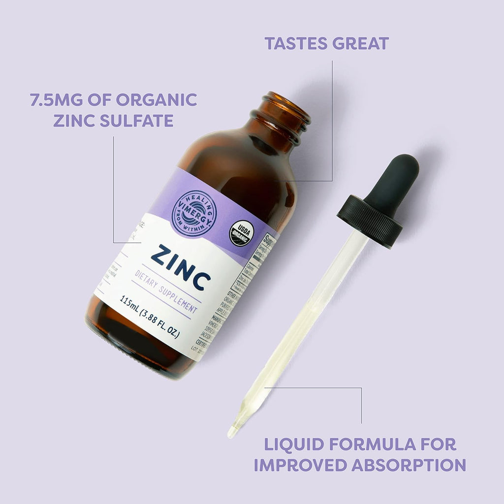 VIMERGY Liquid Zinc 7.5mg, Organic Immune Support, 115 mL, 57 Servings | Supports Resilient Immune Health*, Nourishes Healthy Bones and muscles*, Promotes Healthy Hair, Skin, and Nails*, Vegan"
