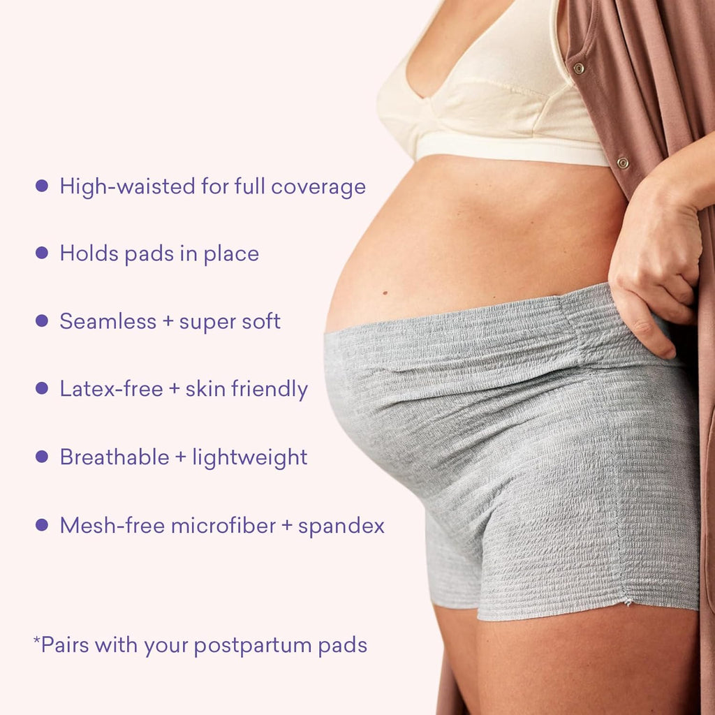 PurComfy 10 Pcs Postpartum Underwear for Women, High Waisted Disposable Boyshort Underwear for Mom Postpartum, Seamless Under Wear for Postpartum Essentials, Waist 28"- 42" Stretched, Grey