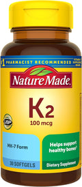 Nature Made Vitamin K2 100 mcg, 30 Softgels | Vitamin K2 Supplement, Vitamin K2 MK7 Form to Help Support Healthy Bones, USP Verified, 30 Day Supply