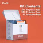 Wondfo 50 Ovulation Test Strips and 20 Pregnancy Test Strips Kit - Rapid Test Detection for Home Self-Checking Urine Test (50 LH + 20 HCG)