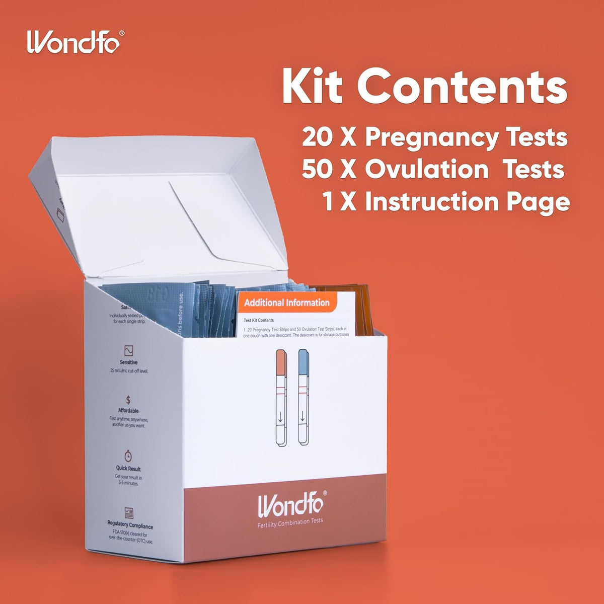 Wondfo 50 Ovulation Test Strips and 20 Pregnancy Test Strips Kit - Rapid Test Detection for Home Self-Checking Urine Test (50 LH + 20 HCG)