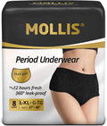 MOLLIS Disposable Period Underwear for Women, Postpartum Panties, Maternity Knickers Heavy Flow Leak Proof, Black, Large/X-Large, 8 Count