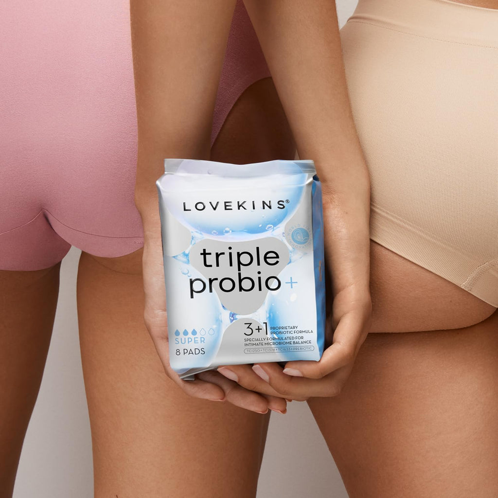 Lovekins Triple ProBio Super Pads, Heavy Flow, 45x Absorption, Ultra-Thin Design
