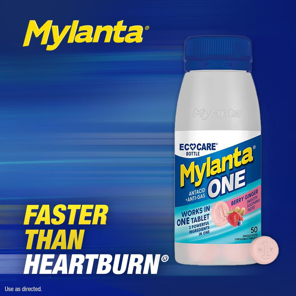 Mylanta One Antacid Tablets, Berry Ginger, Fast Relief, 50 Ct