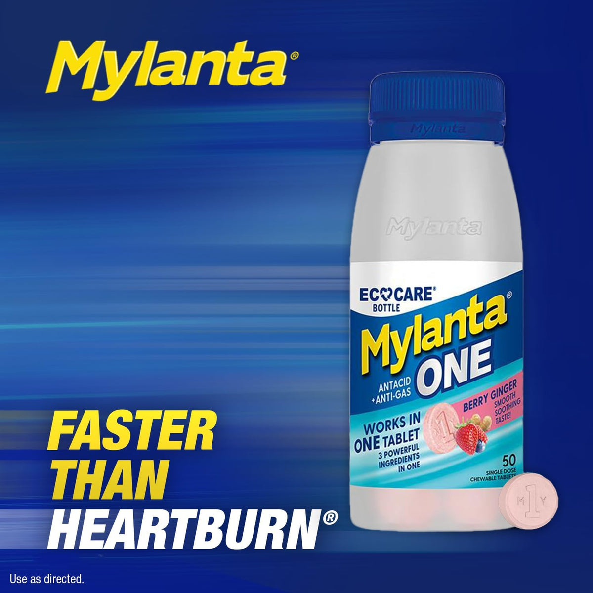 Mylanta One Antacid Tablets, Berry Ginger, Fast Relief, 50 Ct