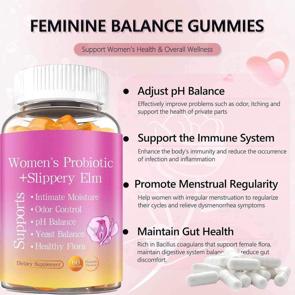 Feminine Gummies Pineapple - 60 Gummies pH Balance&ImmuneFeminine Supports Women's Health - Ph Balance,Healthy Odor, Supports Gut Immune Health