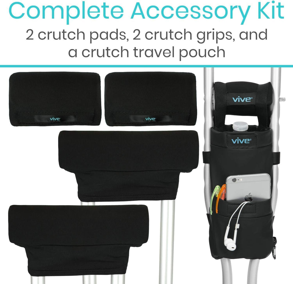 Vive Crutch Pads, Bag, & Hand Grips (5 PCS) - Crutches for Adults Armpit