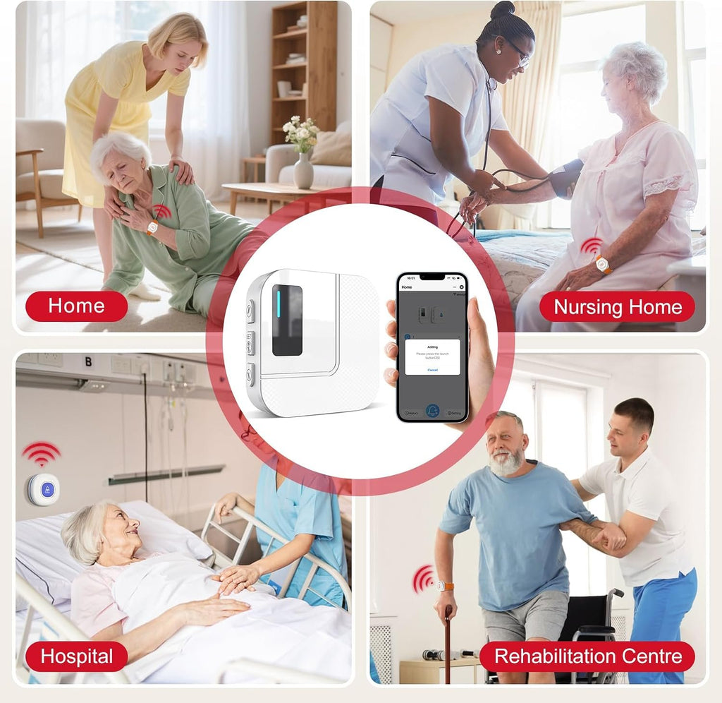 CallToU Wi-Fi Wireless Caregiver Pager Call Button for Elderly at Home , APP Emergency Alert for Seniors, Patients, and the Disabled with 1 Call Button, 1 Watch Button, 1 Receiver (2.4GHz Wi-Fi)