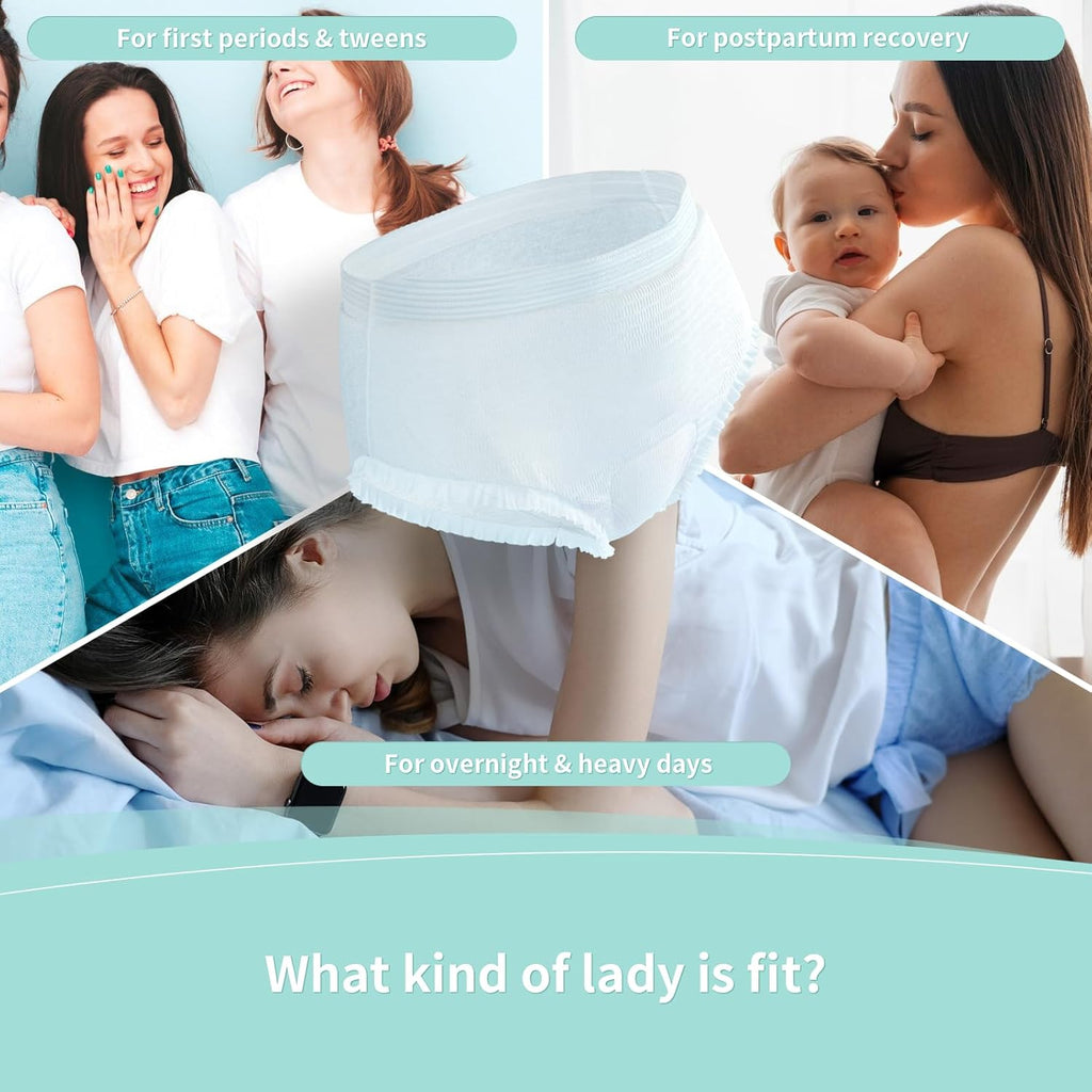Disposable Period Underwear for Women S/M, 360° Leak Proof Period Panties for Heavy Flow, Overnight Postpartum and Incontinence, Odor Control, Breathable, Comfortable & Secure, 6 Count