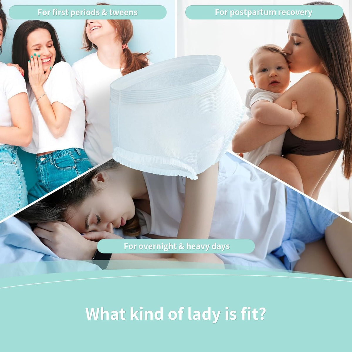 Disposable Period Underwear for Women S/M, 360° Leak Proof Period Panties for Heavy Flow, Overnight Postpartum and Incontinence, Odor Control, Breathable, Comfortable & Secure, 6 Count