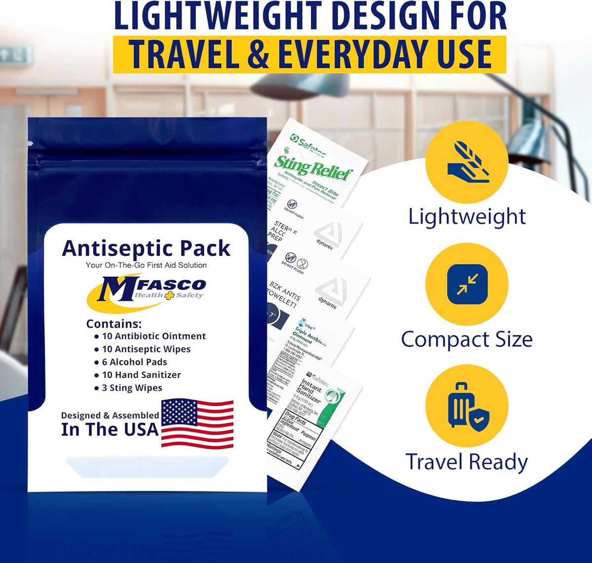 MFASCO Antiseptic Wound Care Travel Pack | 39 Piece First Aid Kit Refill