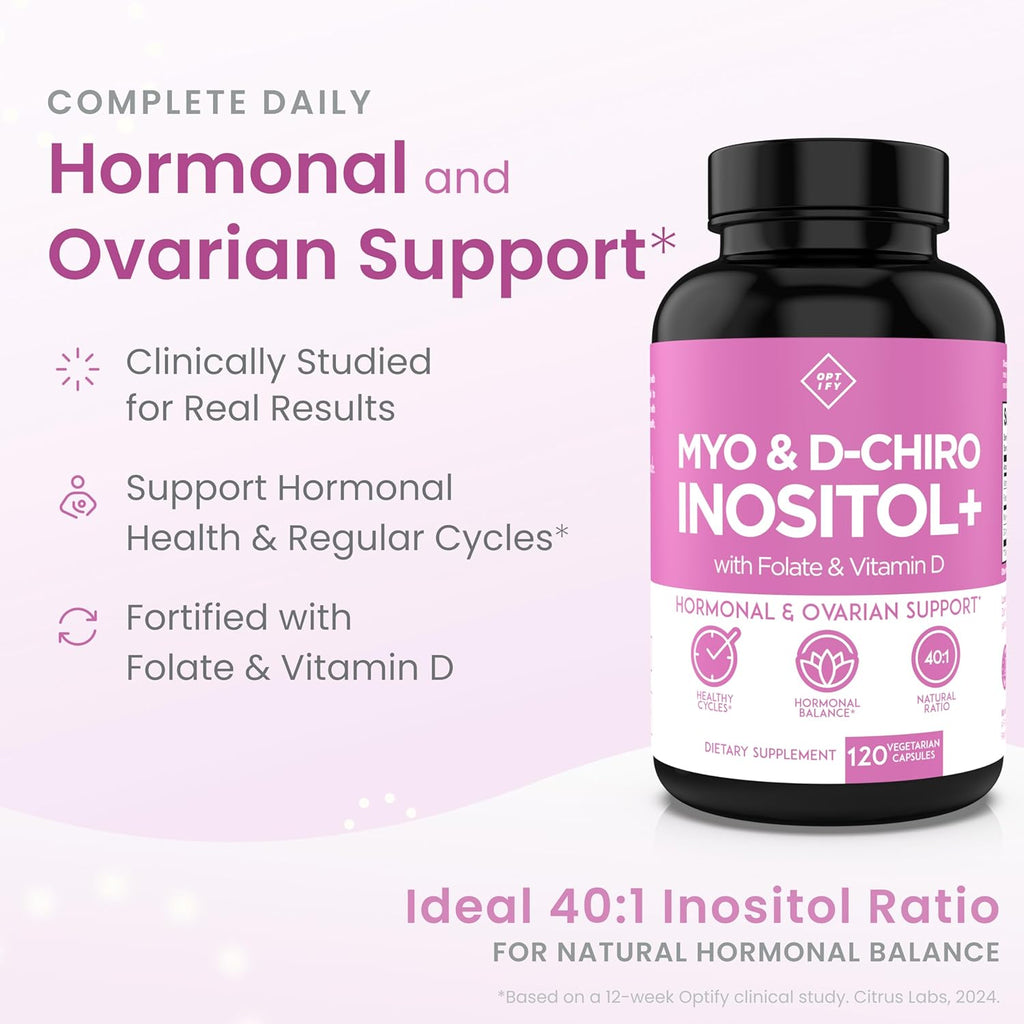 Premium Inositol Supplement - Myo-Inositol and D-Chiro Inositol Plus Folate and Vitamin D - Ideal 40:1 Ratio - Hormone Balance & Healthy Ovarian Support for Women - Vitamin B8-30 Day Supply