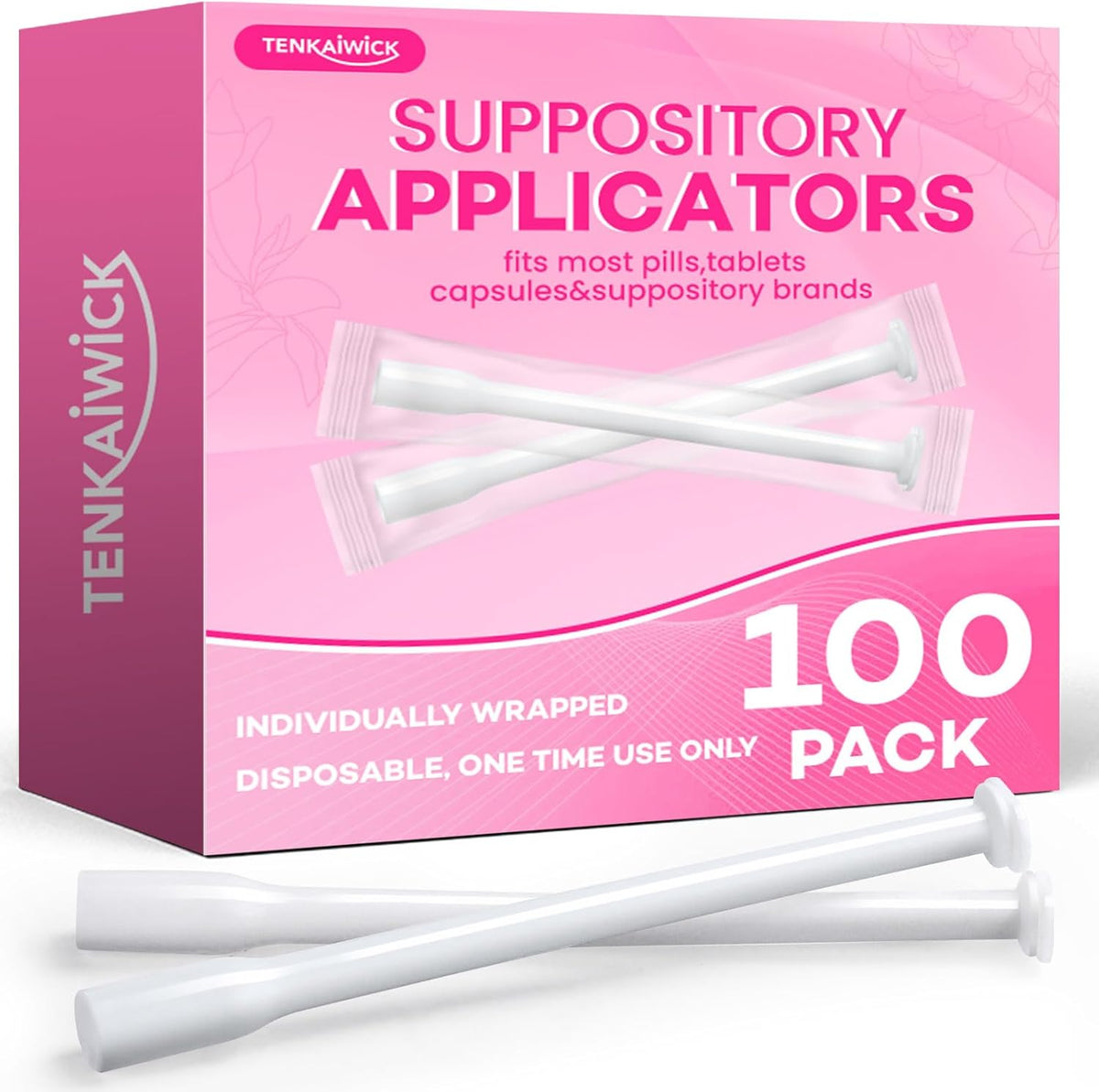 TENKAIWICK 100 Pack Disposable Vaginal Suppository Applicator for Women, Vaginal Applicator fits Size 0/00 Cap-Sules and Most Pills, Tablet Suppositories, Individually Wrapped