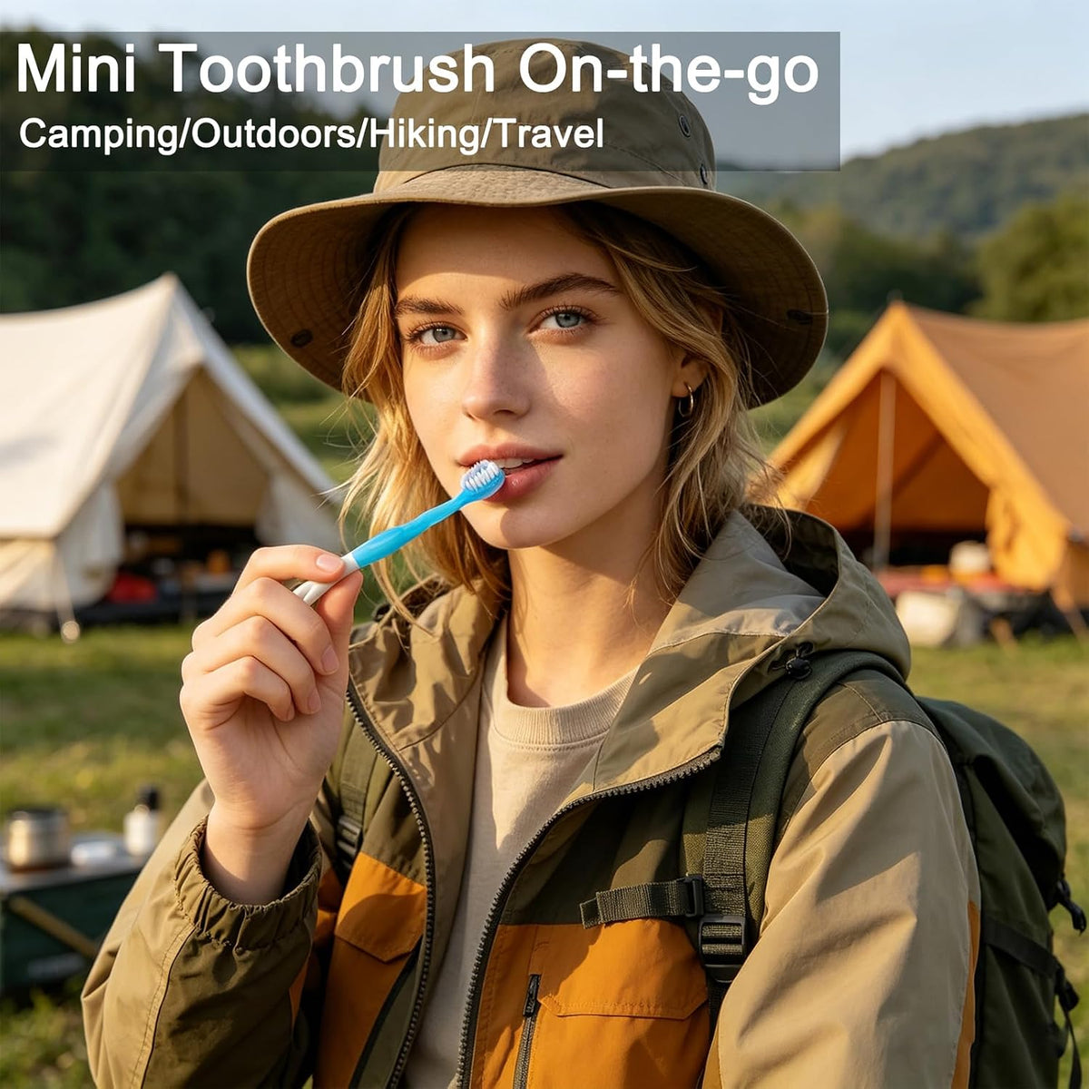 JASUNLEE 70Pack Mini Disposable Toothbrushes 5-in-1 PrePasted Travel Toothbrush with Toothpaste Flosser Pick Tongue Scraper, Individually Wrapped Box, Carry On Essentials for Airplane Camping